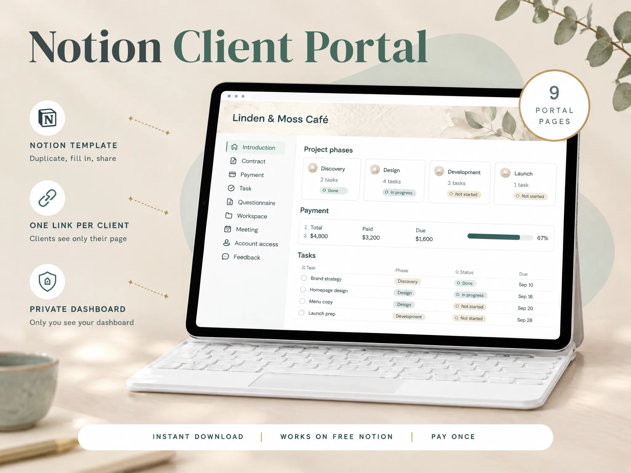 Notion Client Portal Template for Freelancers - One Page per Client